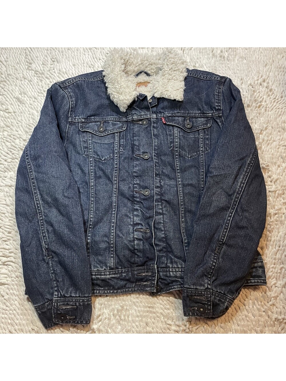 Levi's Womens Small Blue Denim Trucker Sherpa Lined Button Vintage 2000s